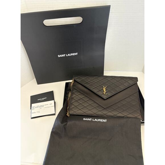 Yves Saint Laurent Handbags - Yves Saint Laurent Black Medium Pouch - Fleur Corrigee Pigmentee - NEW